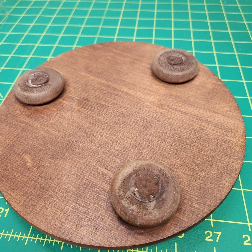 1970s Vtg Good wood Teak Flawed  Cheese Tray Glass Dome Cloche Wine Lobster